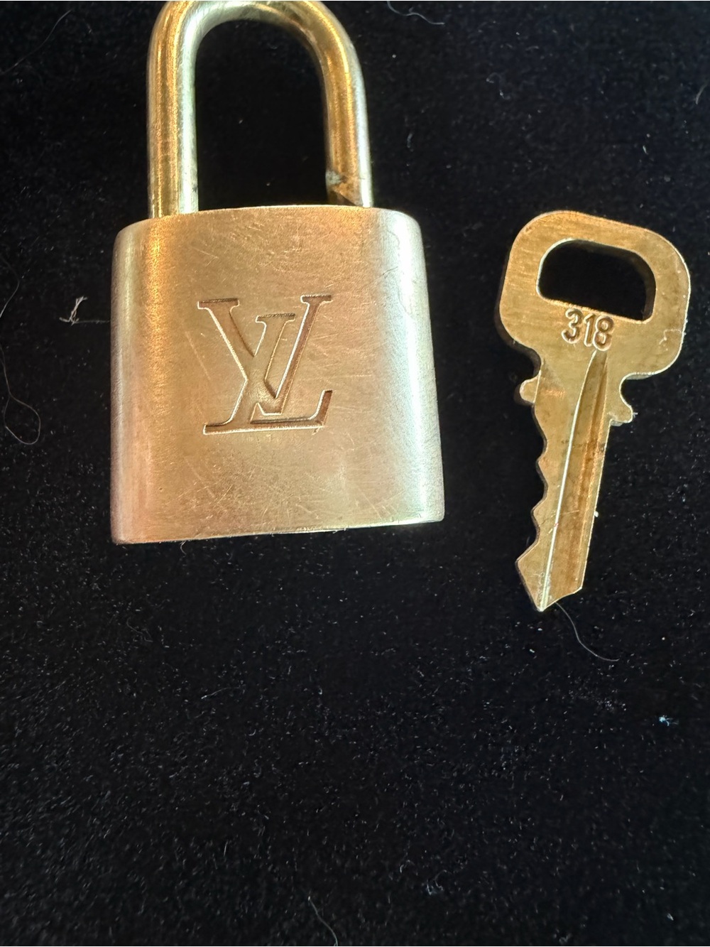 Vintage Authentic Louis Vuitton Brass Padlock and Key